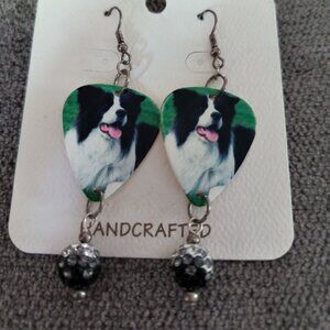 Women's BORDER COLLIE DOG BREED GUITAR PICK EARRINGS